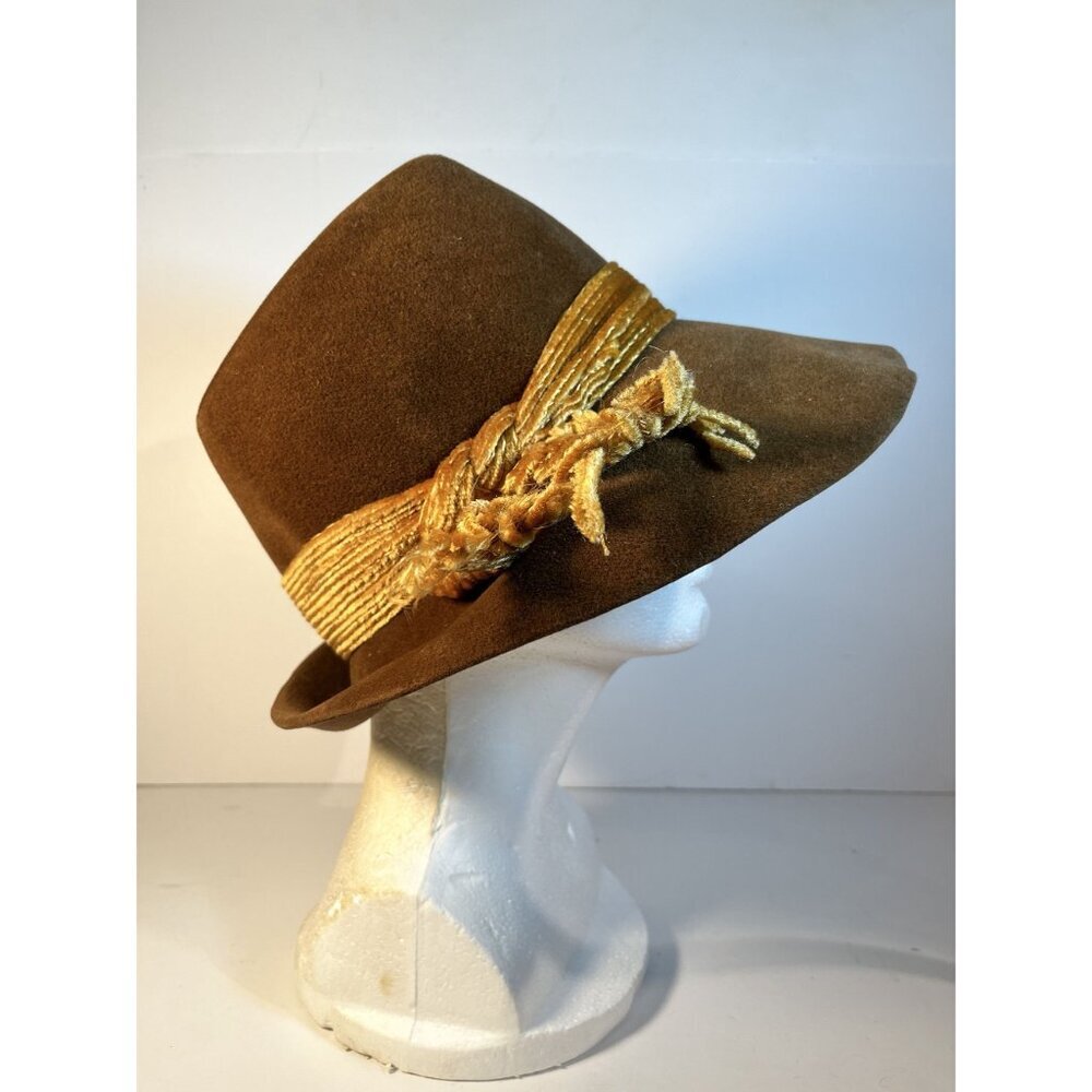 Vintage Jan Leslie Brown Hat Imported Velour Mod Theater Cosplay READ - Picture 3 of 11